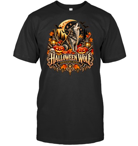 Halloween Wolf T-Shirt graphic design printed on a unisex t-shirt