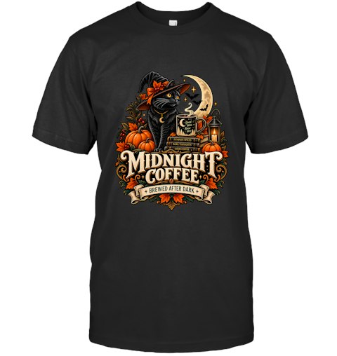 Midnight Coffee T-Shirt graphic design printed on a unisex t-shirt